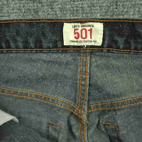 Levi's 501 Jeans Mens 38x32 Y2K Straight Leg Button Fly Distressed Faded Black - Picture 6 of 10